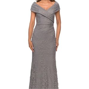 New La Femme Silver Gray Evening Gown Sz 8 $469
